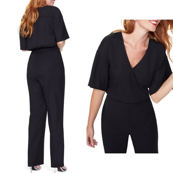 NWT NYDJ Cross Front Flutter Sleeve Jumpsuit Black Medium - Picture 3 of 9
